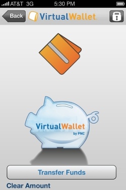 Obrazovka aplikace Virtual Wallet Mobile
