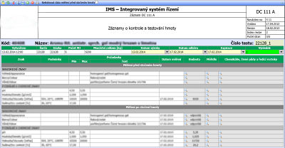 Obr.2 - Část COMES formuláře pro záznam o kontrole a testování materiálu. Obr.2 - Část COMES formuláře pro záznam o kontrole a testování materiálu.