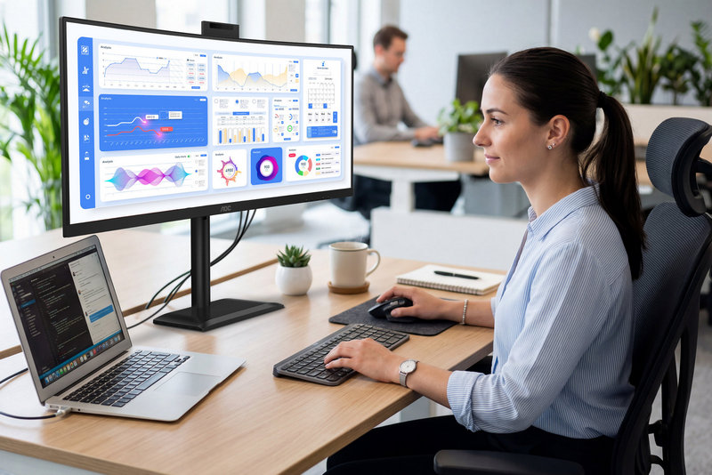 Nová řada kancelářských monitorů AOC se zaměřuje na ergonomii a podporu hybridní práce