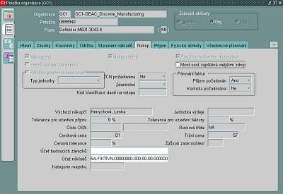 Nastaven nkupu na poloce organizace v ERP systmu Oracle E-Business Suite
