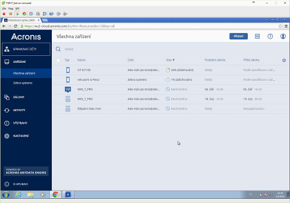 Acronis True Image 2017 - panel