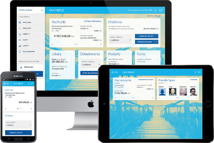 Responsivní design nové platformy internetového a mobilního bankovnictví zaručí, že zobrazení stránky bude optimalizováno pro všechny typy zařízení. Responsivní design nové platformy internetového a mobilního bankovnictví