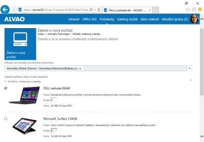 Obr. 1: Zaměstnanec si vybírá zařízení z podnikového e-shopu skrze webové rozhraní.