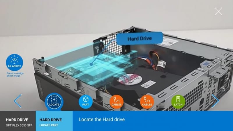 Mobiln aplikace AR Assistant pomh s opravami pota a server Dell