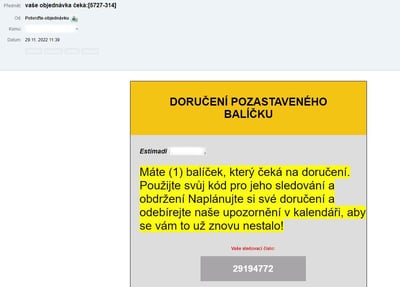 Ukzka podvodn phishingov zprvy vydvajc se za pepravn spolenost