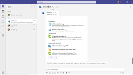 Obr. 1: Servisdeskov chatbot v Teamsech od ALVAO